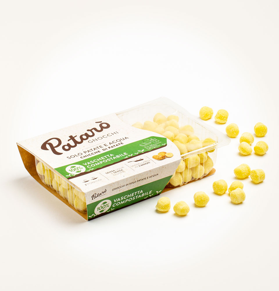 chicche di solo patate e acqua in vaschetta compostabile patarò