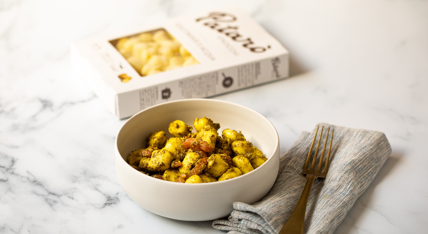 Gnocchi salmone e pesto di rucola